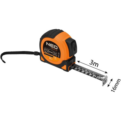 Neo Tools Рулетка Super Black, 3мx16мм, з фіксатором змотування, магніт