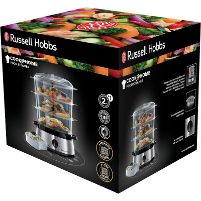 Пароварка Russell Hobbs Cook&Home 800Вт, чаша-3/3/3л, резервуар для води -1л, механічне керування, 3 яруси, метал/пластик, чорний Пароварка Russell Hobbs Cook&Home 800Вт, чаша-3/3/3л, резервуар для води -1л, механічне керування, 3 яруси, метал/пластик, чорний