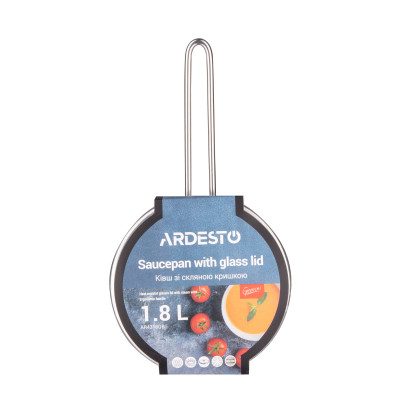 Ківш зі скляною кришкою Ardesto Gemini Liguria, 1.8л, нержавіюча сталь AR4318GB