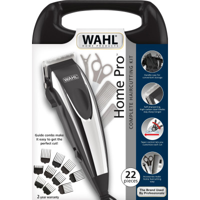 Машинка для стрижки WAHL HomePro Complete Kit, від мережі, вібраційний мотор, насадок-8, кейс,акс. компл, сталь, чорно-сріблястий