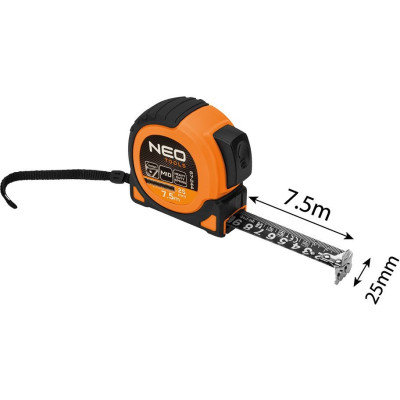Neo Tools Рулетка Super Black, 7.5мx25мм, з фіксатором змотування, магніт