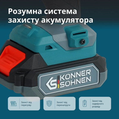 Шурупокрут-дриль ударний акумуляторний Konner&Sohnen KS ID20V-60 KIT 74 18В 1х2А·год 60Нм 0-450·0-1900об/хв LED-світло ЗП набір свердл і біт 74шт кейс 4.3кг