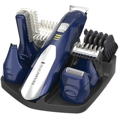 Набір для стрижки Remington All in one kit, для бороди, вусів, голови і тіла, мережа+акум., насадок-11, титан.напил., синьо-сріблястий