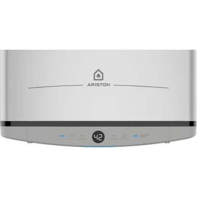 Водонагрівач електр. Ariston плаский слім VELIS TECH 80 EU, 80л, 2*1,5кВт, ун. монтаж, електр. кер-ння, B, Італія, Сірий