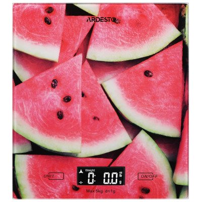 Весы Ardesto кухонные Вааtermelon, 5кг, AAAx2 в комплекте, стекло, многоцветный (SCK-893WATERMELON)
