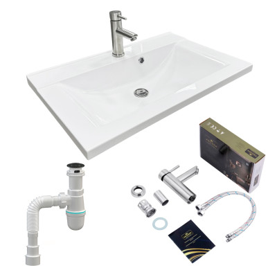 Набір для ванної кімнати, раковина, умивальник Adamant QUANTO 70, штучний камінь, прямокут., з сифоном Click-Clack + змішувач Набір для ванної кімнати, раковина, умивальник Adamant QUANTO 70, штучний камінь, прямокут., з сифоном Click-Clack + змішувач