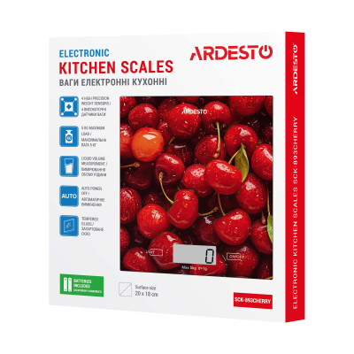 Ваги Ardesto кухонні CHERRY, 5кг, AAAx2 в комплекті, скло, багатокольоровий