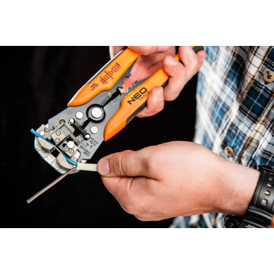 Знімач ізоляції Neo Tools, автоматичний, 0.5-6мм2, RG6/59, кусачки, 205мм Знімач ізоляції Neo Tools, автоматичний, 0.5-6мм2, RG6/59, кусачки, 205мм