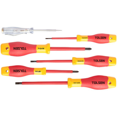 Викрутки Tolsen Premium, діелектричні, для робіт під напругою 1000В, набір 6шт Викрутки Tolsen Premium, діелектричні, для робіт під напругою 1000В, набір 6шт