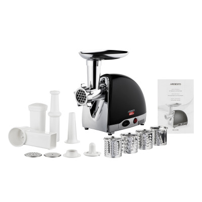 ARDESTO М'ясорубка, 1800Вт, продук.-2кг/хв, 3 решітки + для ковб., кеббе, 4 терки, пластик, чорно-сріблястий ARDESTO М'ясорубка, 1800Вт, продук.-2кг/хв, 3 решітки + для ковб., кеббе, 4 терки, пластик, чорно-сріблястий
