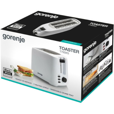 Тостер Gorenje, 850Вт, функц. размораживание, автоотключение, пластик, белый