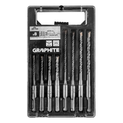 Набір свердел по бетону GRAPHITE SDS Plus 5x6x8х110мм, 5х6x8x10x160мм, кейс, 8шт