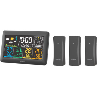 Метеостанція Sencor, внутр/зовн вимірювання, від мережі/AAх3+AAx2, темп-ра, вологість, час, прогноз погоди, атмосферний тиск, чорний