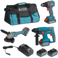 Набір із трьох акумуляторних інструментів Konner&Sohnen KS RHAGD 20V SET 3 20В дриль, шліфмашина кутова, перфоратор, швидкий ЗП 4.5А акб 2х4А·год сумка 7.5кг Набір із трьох акумуляторних інструментів Konner&Sohnen KS RHAGD 20V SET 3 20В дриль, шліфмашина кутова, перфоратор, швидкий ЗП 4.5А акб 2х4А·год сумка 7.5кг