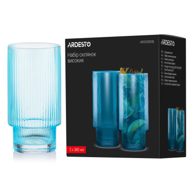 ARDESTO Набір склянок низьких 380мл, 2шт, скло, блакитний ARDESTO Набір склянок низьких 380мл, 2шт, скло, блакитний