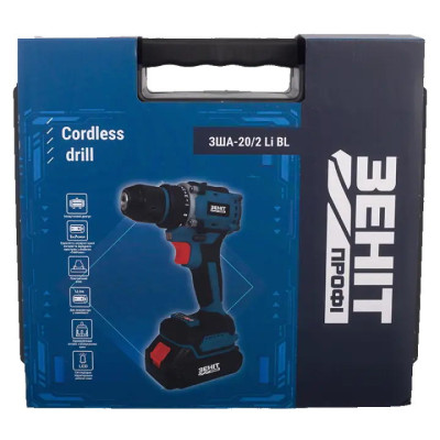 Шурупокрут-дриль акумуляторний Зеніт Профі ЗША-20/2 Li BL 20В 2х1.5А·год 50Нм 350·1400об/хв 1.2кг кейс