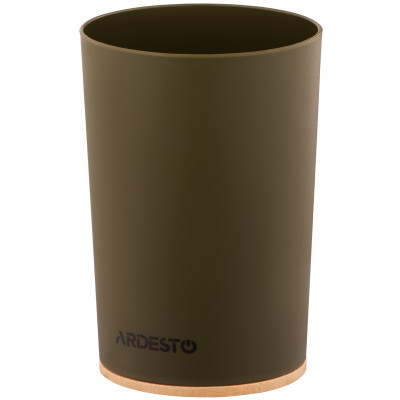 Склянка для зубних щіток ARDESTO Minimalism 7.8x11.3см, поліпропілен, бамбук, зелений темний