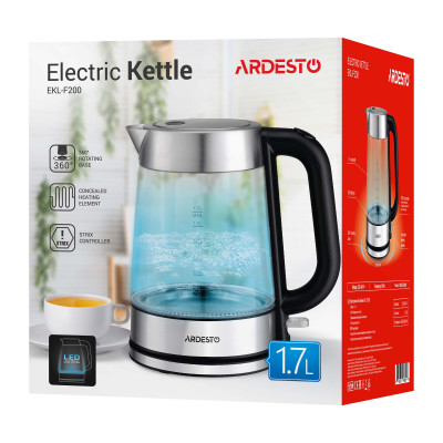 ARDESTO Электрочайник EKL-F200 1.7л/2150Вт/strix контроль/ корпус стекло/серебристая горловина ARDESTO Электрочайник EKL-F200 1.7л/2150Вт/strix контроль/ корпус стекло/серебристая горловина