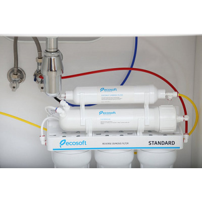 Фільтр зворотного осмосу Ecosoft Standard 5-50M PRO з мінералізатором, мембрана 50gpd, кран капля, дренаж 1:2