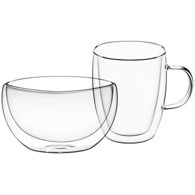 Набір для сніданку чашка і піала з подвійними стінками ARDESTO, 270мл, 500мл, боросилікатне скло, прозорий Набір для сніданку чашка і піала з подвійними стінками ARDESTO, 270мл, 500мл, боросилікатне скло, прозорий
