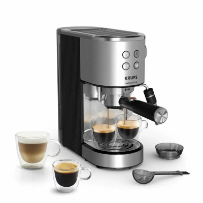 Кавоварка Krups ріжкова Virtuoso+ Tamping System 1л, мелена, ручний капучинатор, 15 бар, сірий