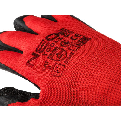 Рукавички робочі Neo Tools поліестер з латексним покриттям, р.8, червоно-чорний 12шт Рукавички робочі Neo Tools поліестер з латексним покриттям, р.8, червоно-чорний 12шт