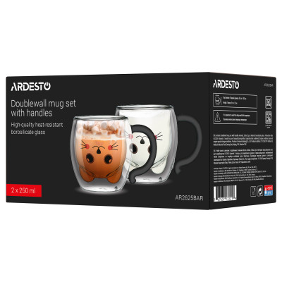 ARDESTO Набір чашок з ручками Animals з подвійними стінками, 250 мл, 2 од., боросилікатне скло ARDESTO Набір чашок з ручками Animals з подвійними стінками, 250 мл, 2 од., боросилікатне скло