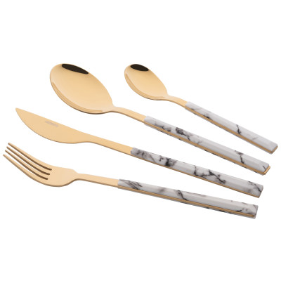 Набір столових приборів ARDESTO Gemini Marmo, 16 приборів, нержавіюча сталь, пластик, золотисто-білий Набір столових приборів ARDESTO Gemini Marmo, 16 приборів, нержавіюча сталь, пластик, золотисто-білий