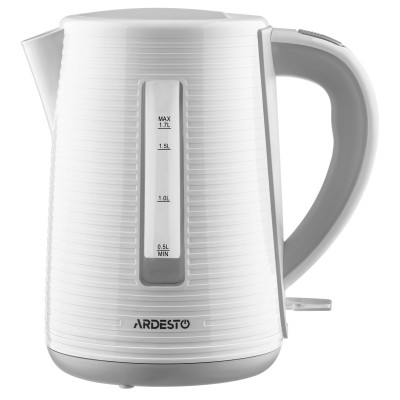 Електрочайник ARDESTO White stripes 1.7л, Strix, пластик, біло-сірий Електрочайник ARDESTO White stripes 1.7л, Strix, пластик, біло-сірий