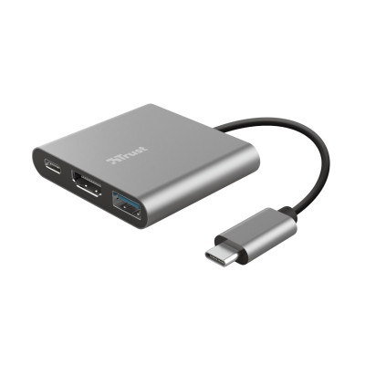 Хаб Trust Dalyx 3-in-1 USB-С > USB-А 3.2/USB-С/HDMI, Алюміній, 0.1м, чорний