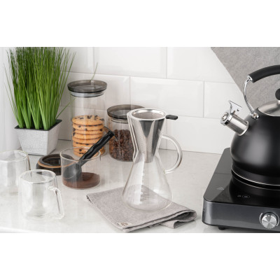Кемекс для заварювання кави з фільтром ARDESTO Black Mars 600мл, боросилікатне скло, нержавіюча сталь, прозорий Кемекс для заварювання кави з фільтром ARDESTO Black Mars 600мл, боросилікатне скло, нержавіюча сталь, прозорий