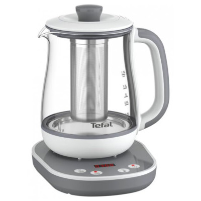 Електрочайник Tefal Tastea tea maker 1.5л, скло, заварник, біло-сірий