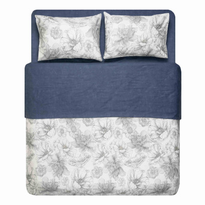 КПБ 1,5сп ARDESTO Gloria, підковдра 160х220см, простирадло 160х220см, наволочки (2) 50х70см, 100% бавовна, сатин, півонії, синій