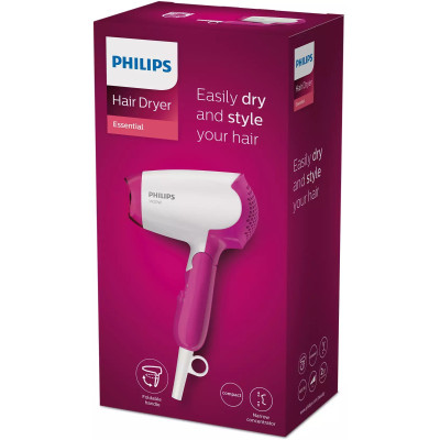 Фен Philips DryCare Essential дорожній, 1400Вт, 2 режими, хол. обдув, рожевий Фен Philips DryCare Essential дорожній, 1400Вт, 2 режими, хол. обдув, рожевий