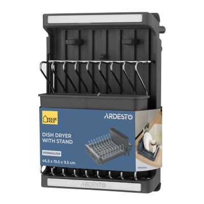 Сушарка для посуду з підставкою ARDESTO Minimalism 46.5x19.5x9.5см, пластик, хромоване залізо, сталь, сірий темний