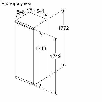 Холодильна камера Bosch вбудована, 177x55x55, 310л, 1дв., E, ST, білий Холодильна камера Bosch вбудована, 177x55x55, 310л, 1дв., E, ST, білий