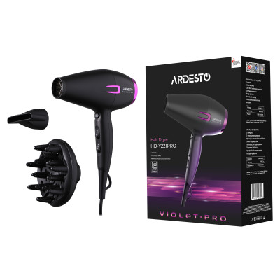 Фен ARDESTO Violet PRO HD-Y221PRO ,1750-2100Вт, 2 швидкості, 3 темп.режими, дифузор, чорний