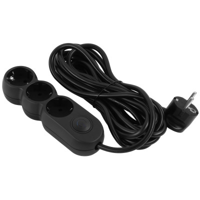 Подовжувач мережевий 2E Plus 5м, 3xТипF, 10A, чорний