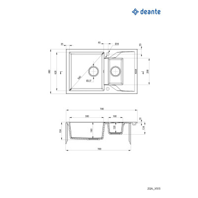 Мийка кухонна Deante Andante, граніт, прямокутник, з крилом, 780х490х194мм, чаша - 1, накладна, пісок