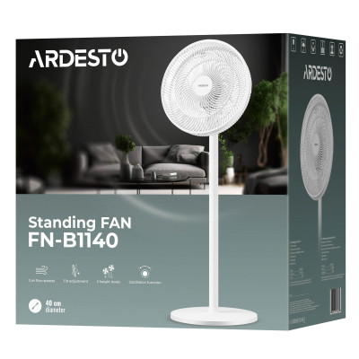 Вентилятор ARDESTO FN-B1140 підлоговий, 40см, 55Вт, мех. кер-ня, опора кругла, білий Вентилятор ARDESTO FN-B1140 підлоговий, 40см, 55Вт, мех. кер-ня, опора кругла, білий