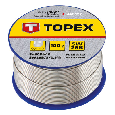 Topex Припiй олов'яний 60%Sn, проволока 1.0 мм,100 г Topex Припiй олов'яний 60%Sn, проволока 1.0 мм,100 г
