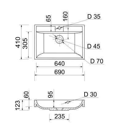 Раковина, умивальник Adamant STRENG NEW, штучний камінь, прямокут., з отвором для змішувача, з отвором для переливу, 690x410x123мм, накладний, білий Раковина, умивальник Adamant STRENG NEW, штучний камінь, прямокут., з отвором для змішувача, з отвором для переливу, 690x410x123мм, накладний, білий