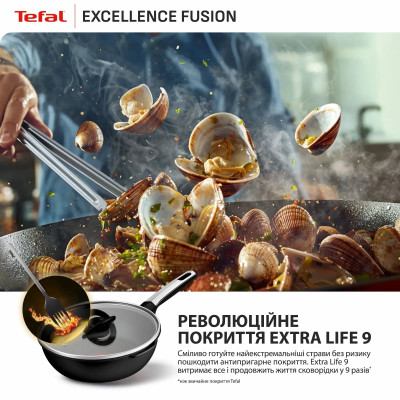 Мультисковорода Tefal Excellence Fusion, з кришкою, 24см, алюміній, скло, нержавіюча сталь, метал, чорний Мультисковорода Tefal Excellence Fusion, з кришкою, 24см, алюміній, скло, нержавіюча сталь, метал, чорний