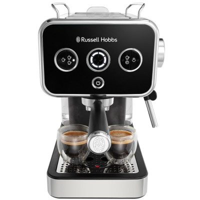 Кофеварка Russell Hobbs рожковая Distinctions 1.1л, молотая + чалды, черно-серебристый