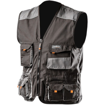 Жилет робочий Neo Tools HD, посилення тканиною Oxford, потрійний шов, S(48), сірий