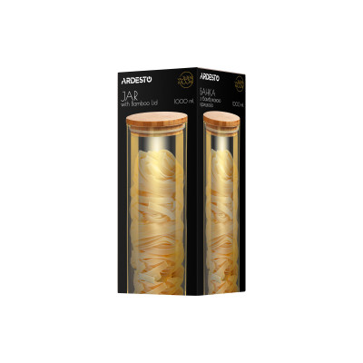 ARDESTO Банка для зберігання Golden Moon, кругла, 1000 мл, скло, бамбук