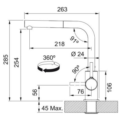 Змішувач для кухні Franke Lina L Pull Out, довж.виливу - 218мм, поворотний, 1важіль, витяжний, сірий сланець