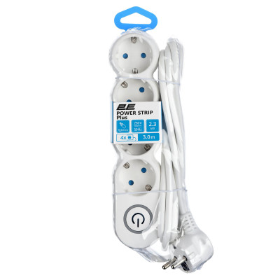 Удлинитель сетевой 2E Plus 4хТип F, 3х1мм кв, 10A, 3м, бело-серый 2E-U04VESM3W