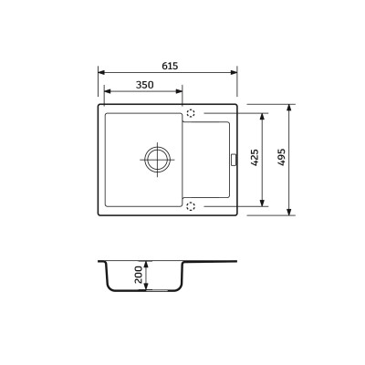 Мийка кухонна Adamant Minimal, штучний камінь, прямокут., з крилом, 615х495х200мм, чаша - 1, врізна, Old stone