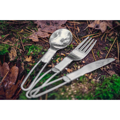 Neo Tools Набір посуду туристичного, 3в1, складні ніж,ложка,вилка, сертифікат LFGB, чохол, 0.07кг